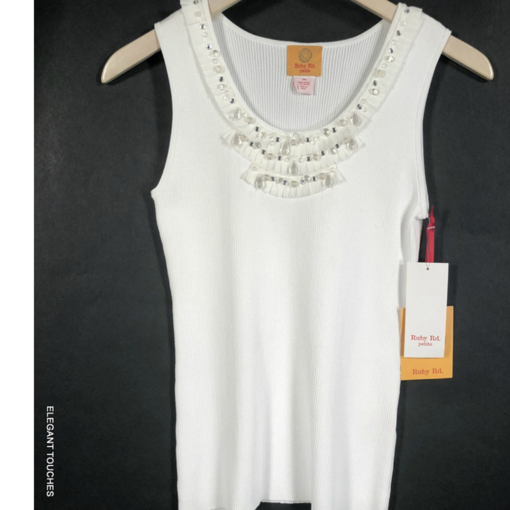 RUBY RD. Petites NWT Solid White Beaded Tank Top